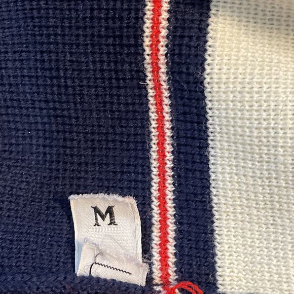 VTG VAMP by Koret size M Knit SWEATER V-Neck Button up 3/4 Sleeves Striped BLUE - Picture 14 of 16